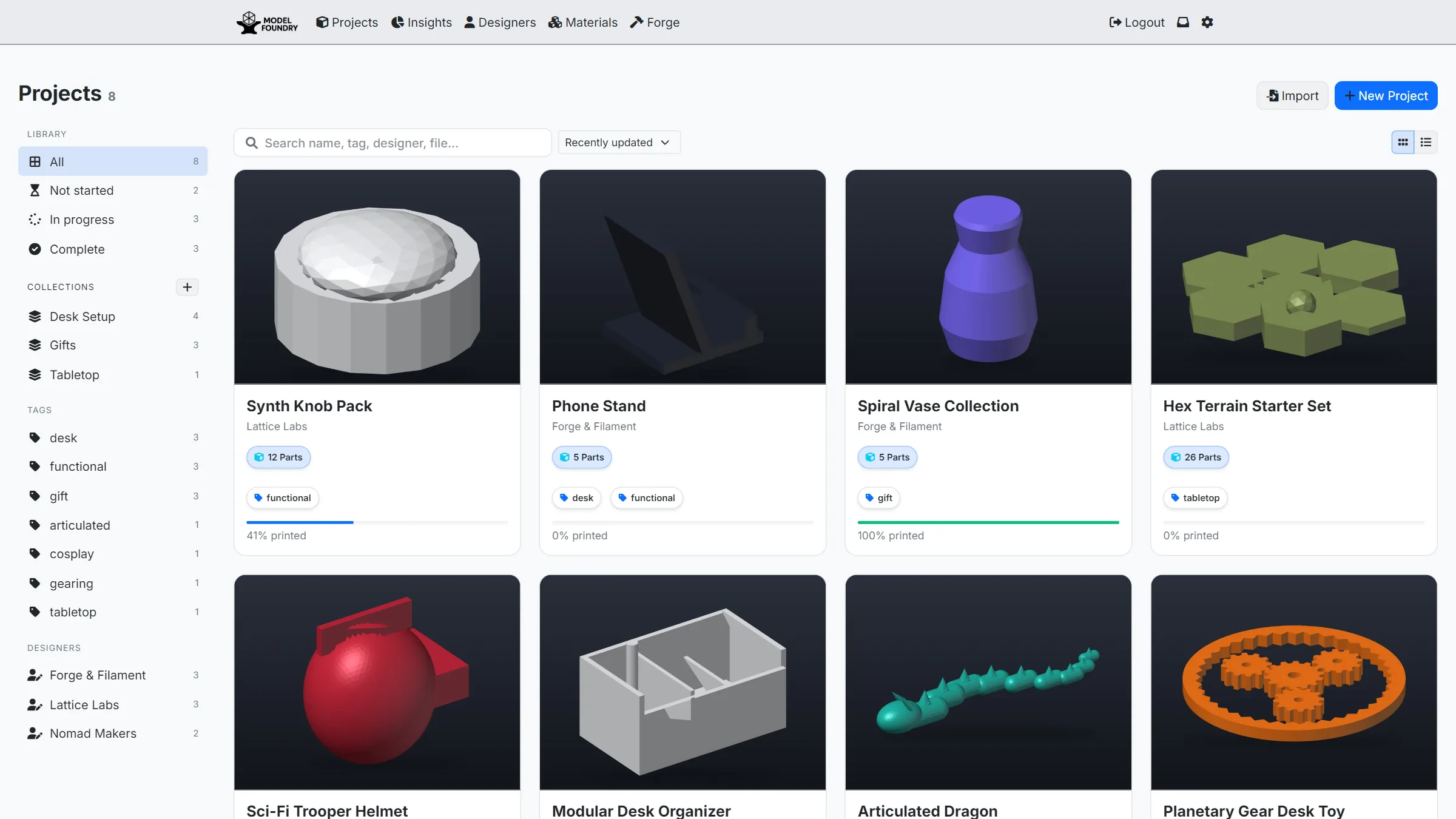 Model Foundry library in the light theme