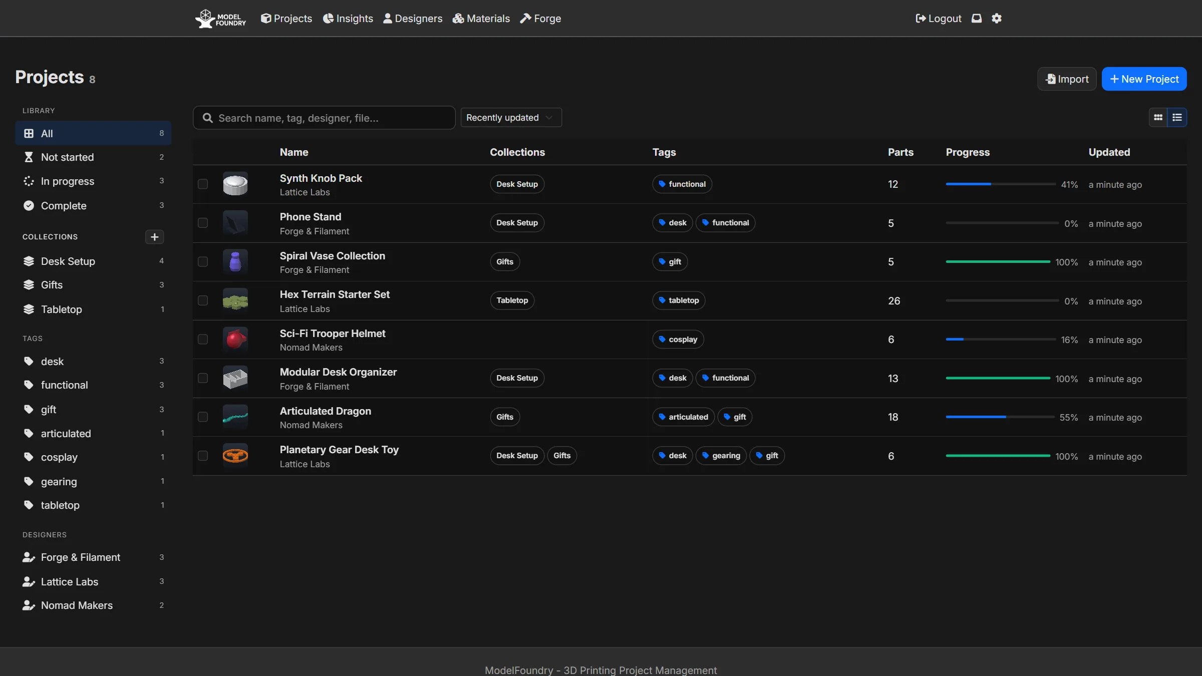 List view with progress bars